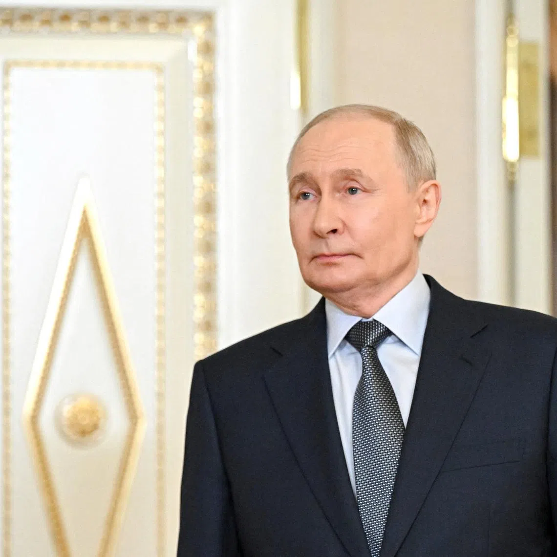 Russian President Vladimir Putin attends a meeting with Uzbek President Shavkat Mirziyoyev at the Constantine Palace in Strelna in a suburb of Saint Petersburg, Russia June 4, 2026. Sputnik/Sergey Bobylev/Pool via REUTERS