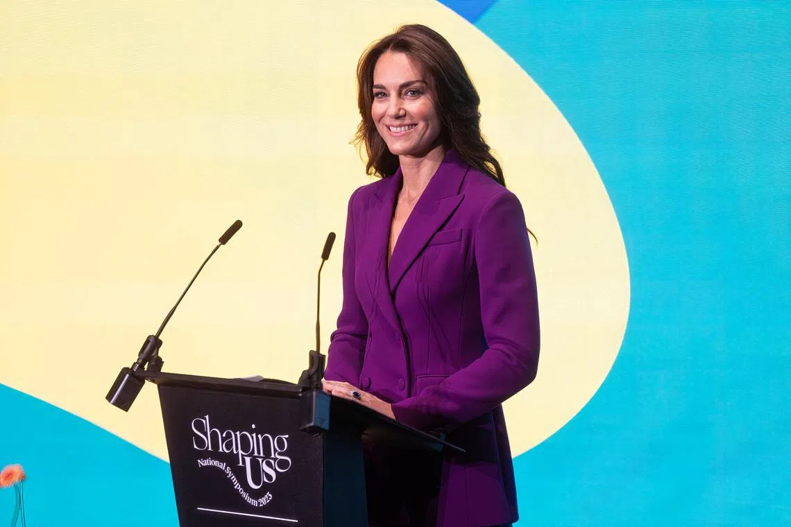 FILE PHOTO: Catherine, Princess of Wales makes a key note speech at the \"Shaping Us\" National Symposium at The Design Museum in London, Britain, November 15, 2023. Richard Pohle/Pool via REUTERS