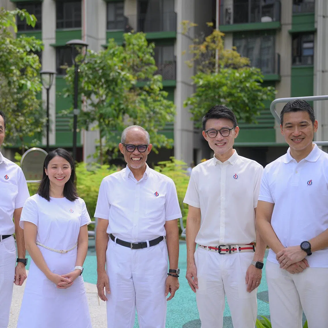 The PAP's Tampines GRC candidates (from left) Koh Poh Koon, Charlene Chen, Masagos Zulkifli, Baey Yam Keng and David Neo.