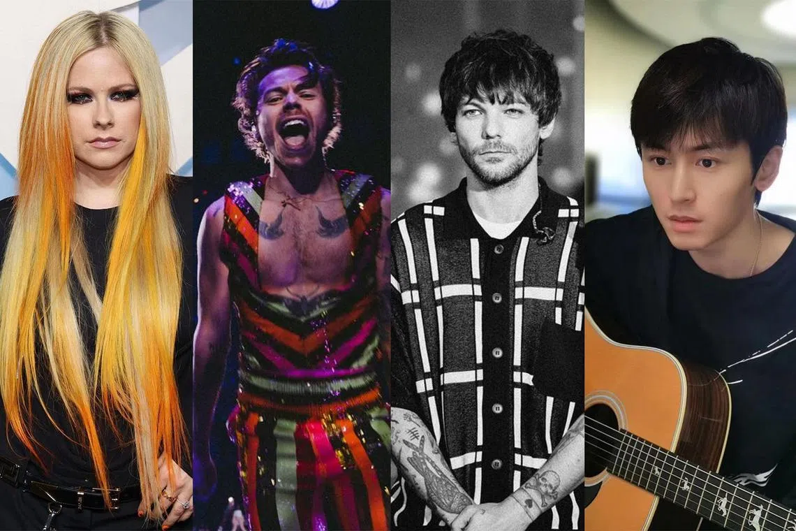 Avril Lavigne (first from the left), Harry Styles (second from the left), Louis Tomlinson (third from the left) and Zhang Zhehan (first from the right) in bizarre fandom conspiracy theories.