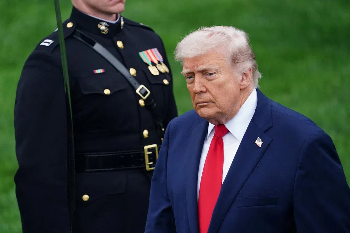 U.S. President Donald Trump attends an arrival ceremony for Britain's King Charles and Queen Camilla on the South Lawn of the White House in Washington, D.C., U.S., April 28, 2026. REUTERS/Nathan Howard