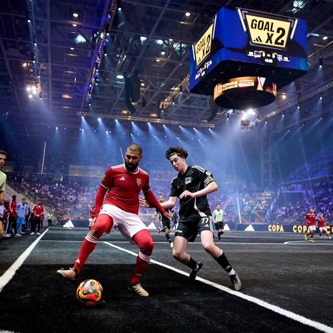 Players in action during the Kings League European Finals at Inalpi Arena, in Turin, Italy, May 22, 2025. Kings League/Handout via REUTERS
