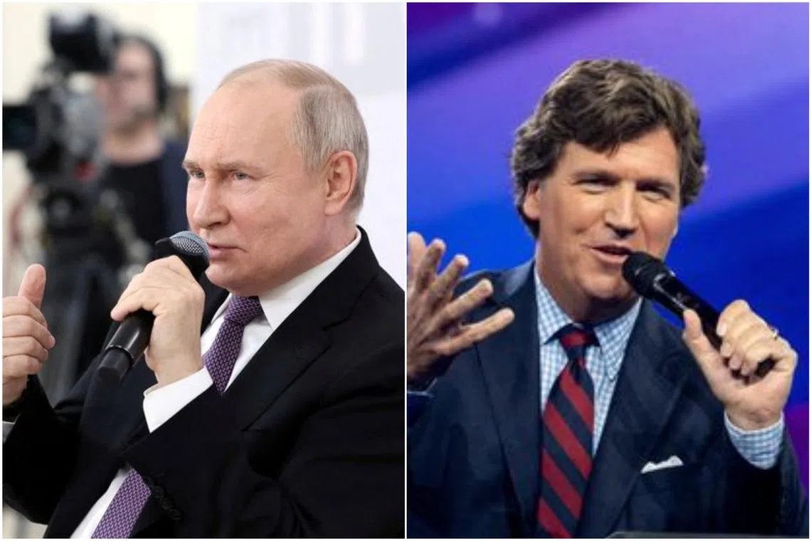Russian President Vladimir Putin (left) agreed to the Tucker Carlson interview because of his different approach, the Kremlin said.