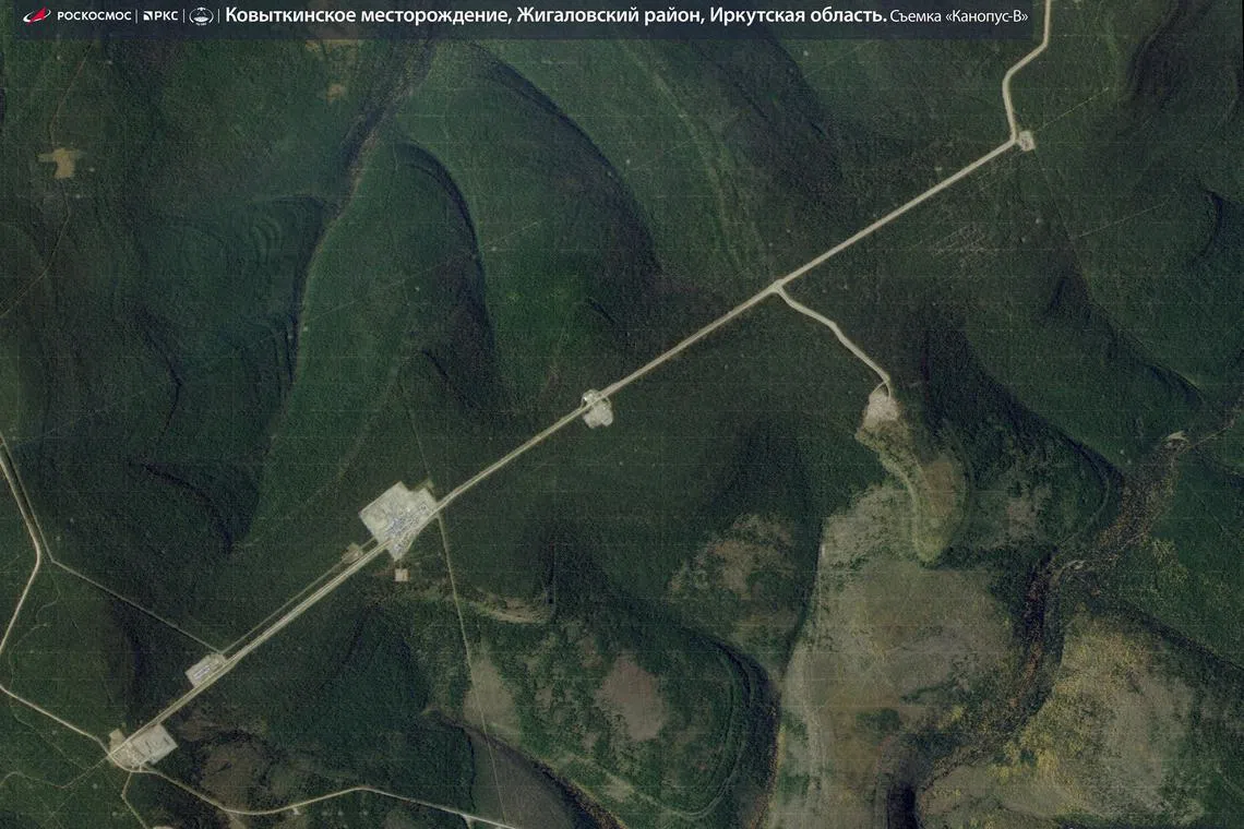 A satellite image of the Kovykta gas field in the Irkutsk region, Russia. 