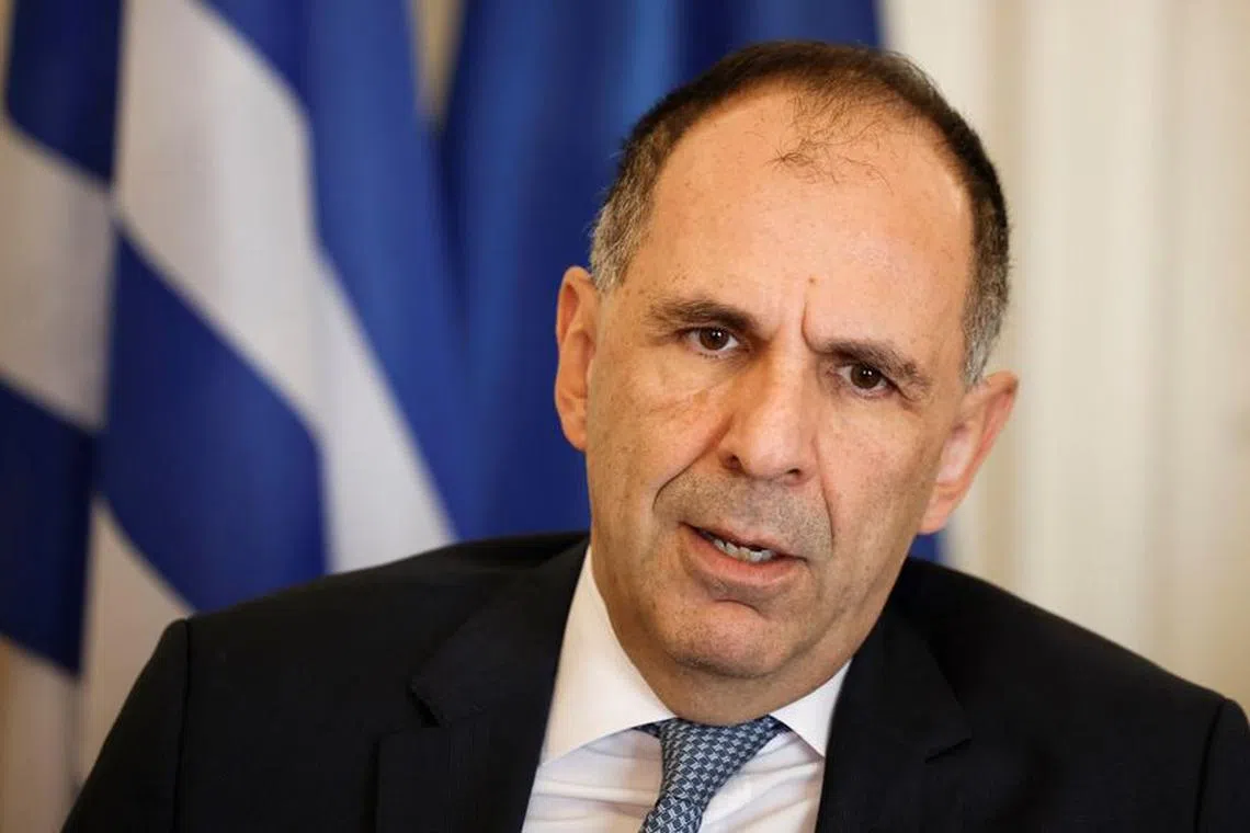 Greek Foreign Minister George Gerapetritis talks during his interview with Reuters, following his visit to Ramallah, in the Israeli-occupied West Bank, at the Ministry of Foreign Affairs in Athens, Greece, November 17, 2023. REUTERS/Louisa Gouliamaki