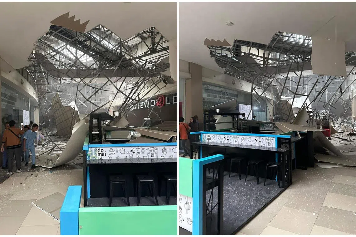 A damaged ceiling at a shopping mall in General Santos City in South Cotabato, after the magnitude 6.7 earthquake. 