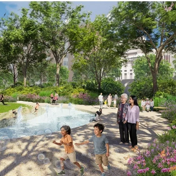 (Clockwise from left) Artist's impression of garden dedicated to honouring Singapore women, overview of greenery in Orchard Road, nature playgarden at Dhoby Ghaut Green and a potential Ceremonial Driveway.