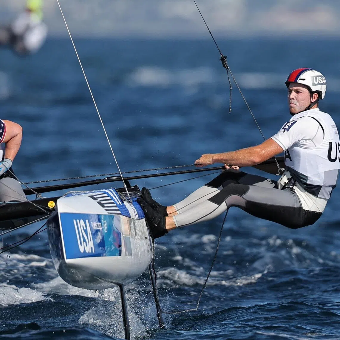 Riley Gibbs and Anna Weis of the United States in the Mixed Nacra 17 sailing event at the Tokyo Olympics in 2021. He is among the first six sailors picked for the 2027 America’s Cup campaign.