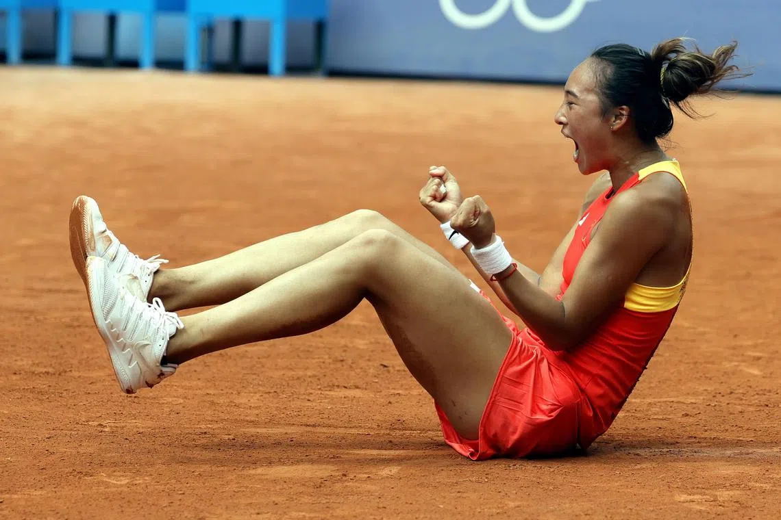 China's Zheng Qinwen is overwhelmed by emotions after beating Iga Swiatek to become the first Chinese to reach an Olympic tennis singles final.