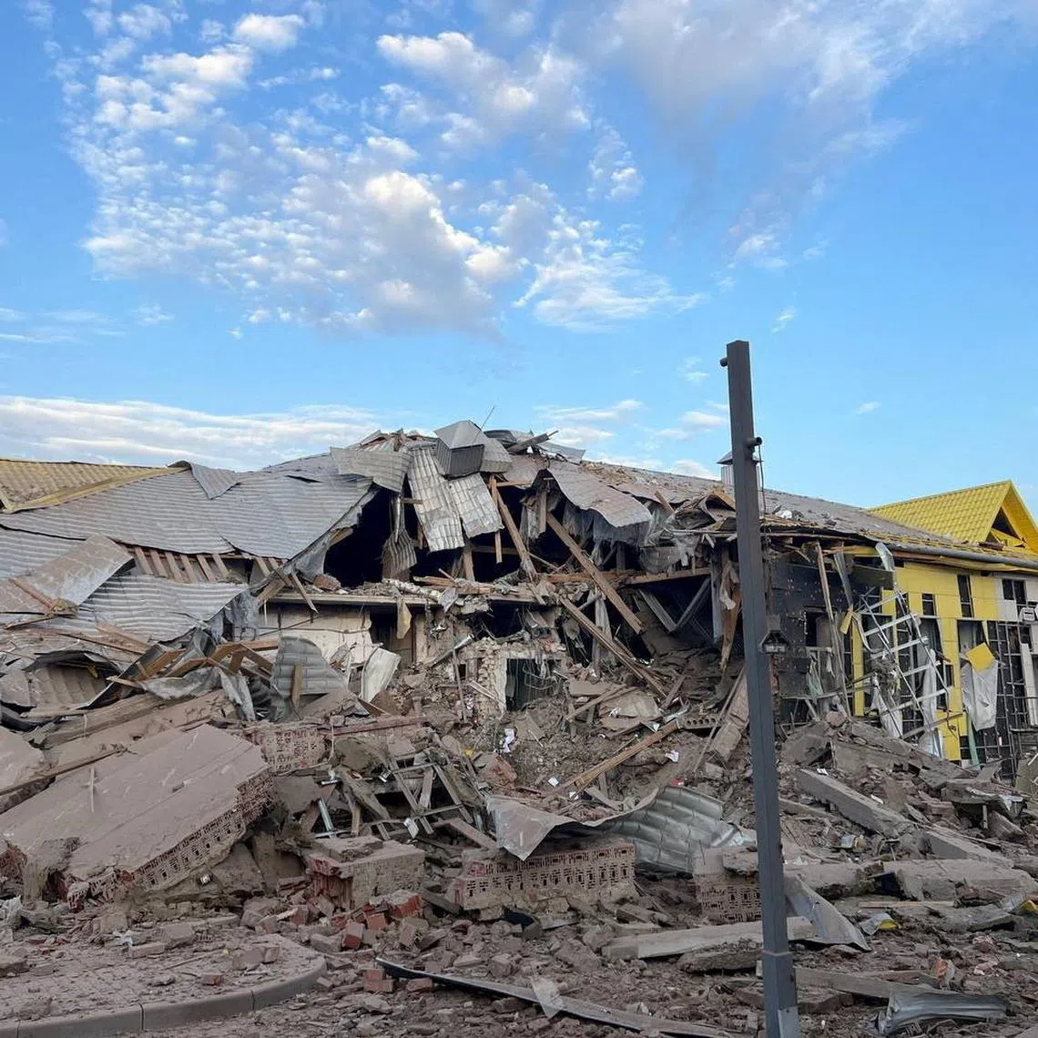 A view shows a destroyed building hit by shelling, what local authorities called a Ukrainian military strike, in the course of Russia-Ukraine conflict in the Belgorod region, Russia, in this handout picture published September 2, 2024. Governor of Belgorod Region Vyacheslav Gladkov via Telegram/Handout via REUTERS
