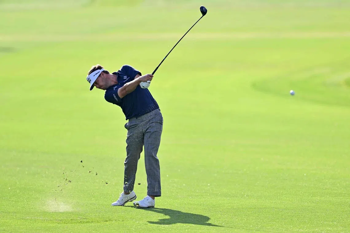 Keith Mitchell of the United States plays a shot on the 14th hole during the first round of the Valspar Championship.