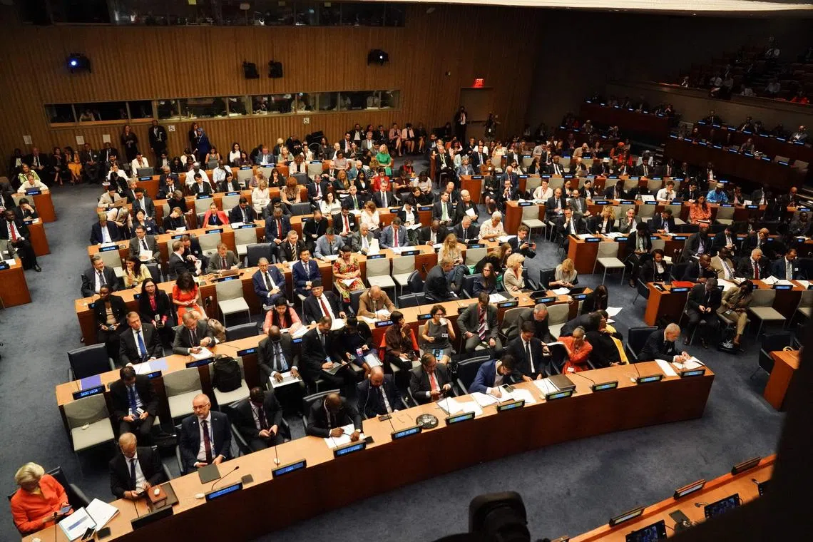 Delegates attend the UN Climate Ambition Summit on the sidelines of the 78th UN General Assembly in New York City on Sept 20.