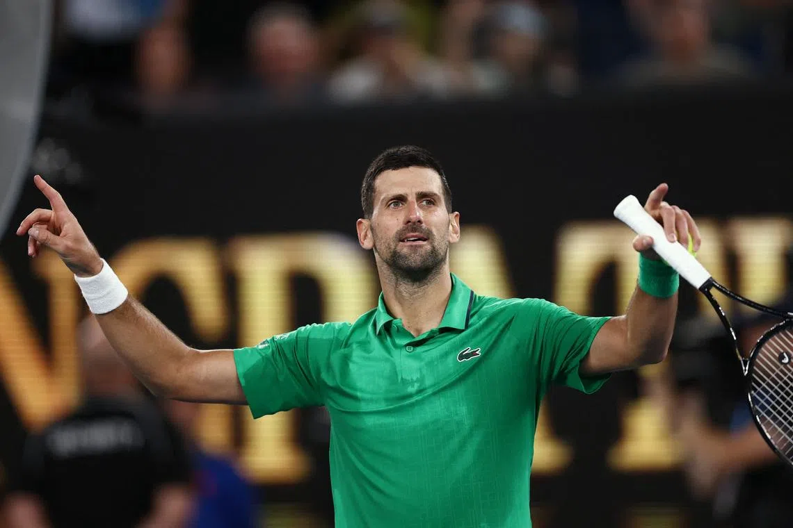 Tennis - Australian Open - Melbourne Park, Melbourne, Australia - January 24, 2026 Serbia's Novak Djokovic celebrates after winning his third round match against Netherlands' Botic van de Zandschulp REUTERS/Tingshu Wang