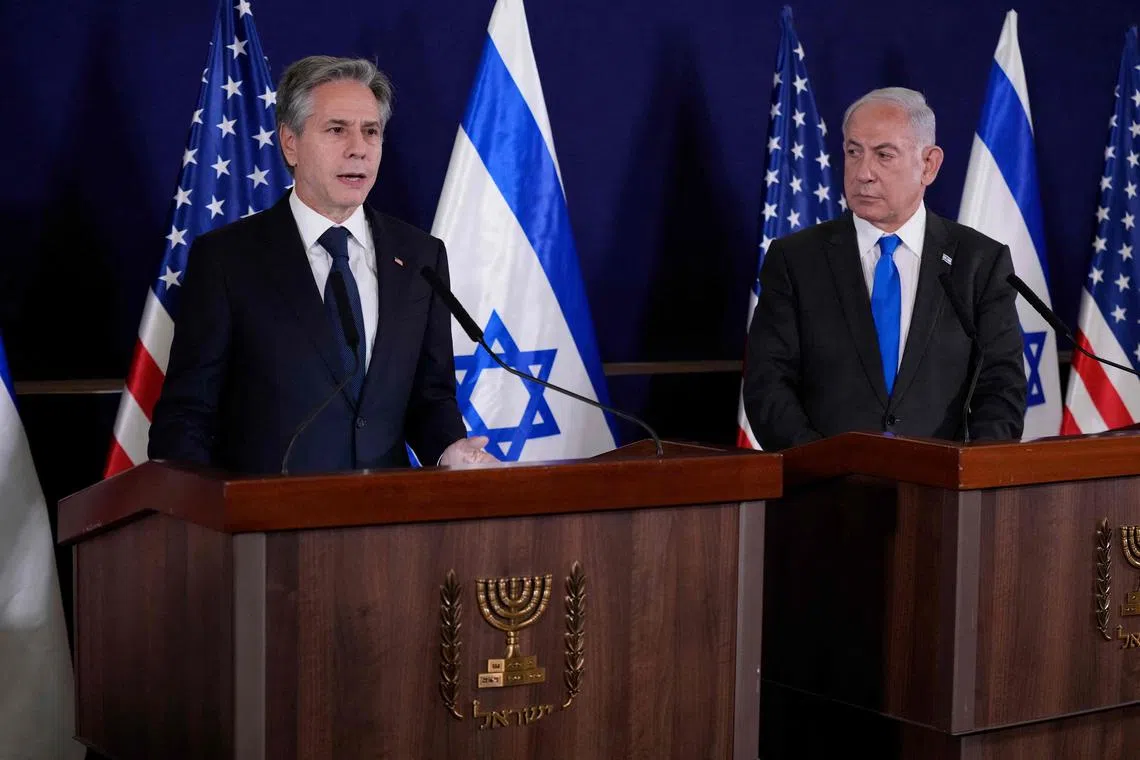 US Secretary of State Anthony Blinken (left) speaking at a joint press conference with Israeli Prime Minister Benjamin Netanyahu in Jerusalem.