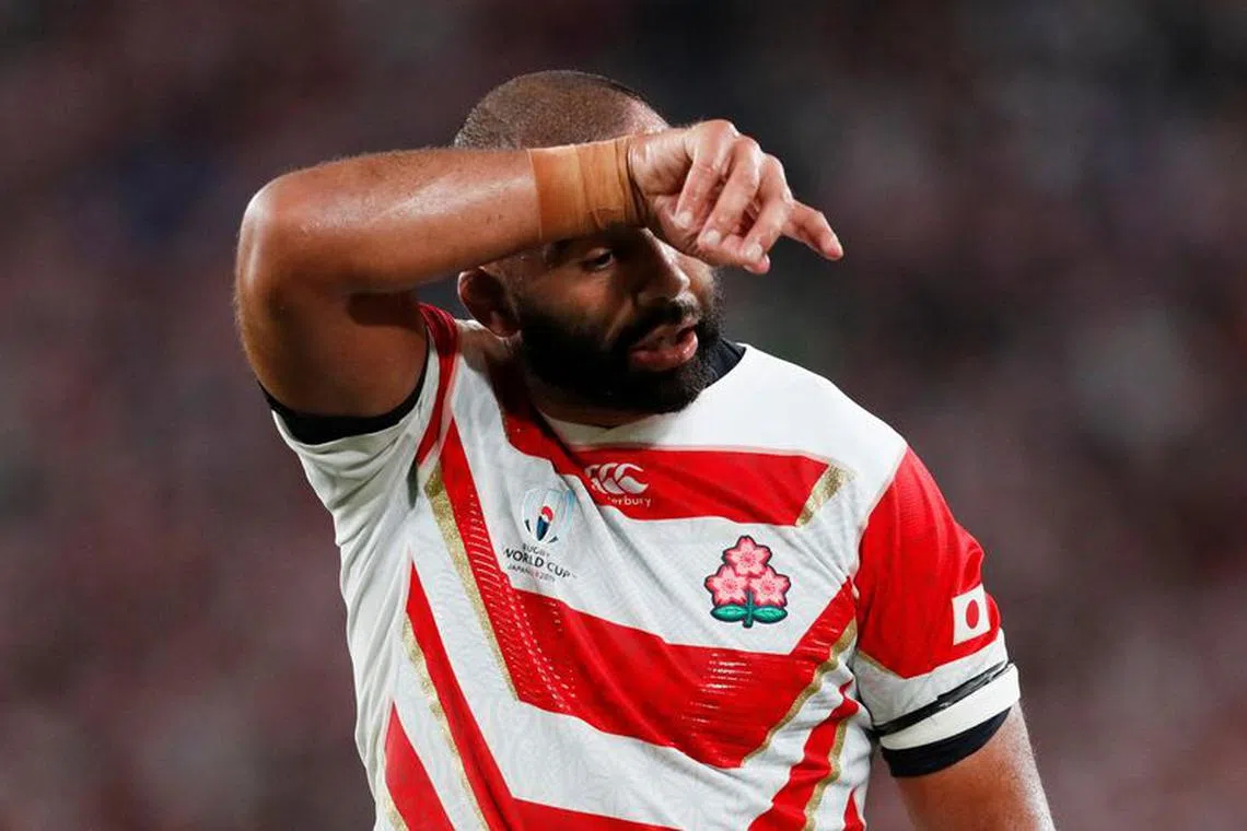 FILE PHOTO: Rugby Union - Rugby World Cup 2019 - Quarter Final - Japan v South Africa - Tokyo Stadium, Tokyo, Japan - October 20, 2019 Japan's Michael Leitch wipes his face during a match REUTERS/Issei Kato/File Photo