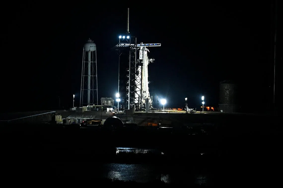 The SpaceX Falcon 9 rocket is carrying two US astronauts, a Russian cosmonaut and a United Arab Emirates crewmate.