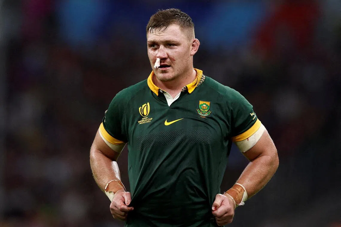 South Africa's Jasper Wiese in the Rugby World Cup pool match against Tonga in Marseille, France in October 2023.