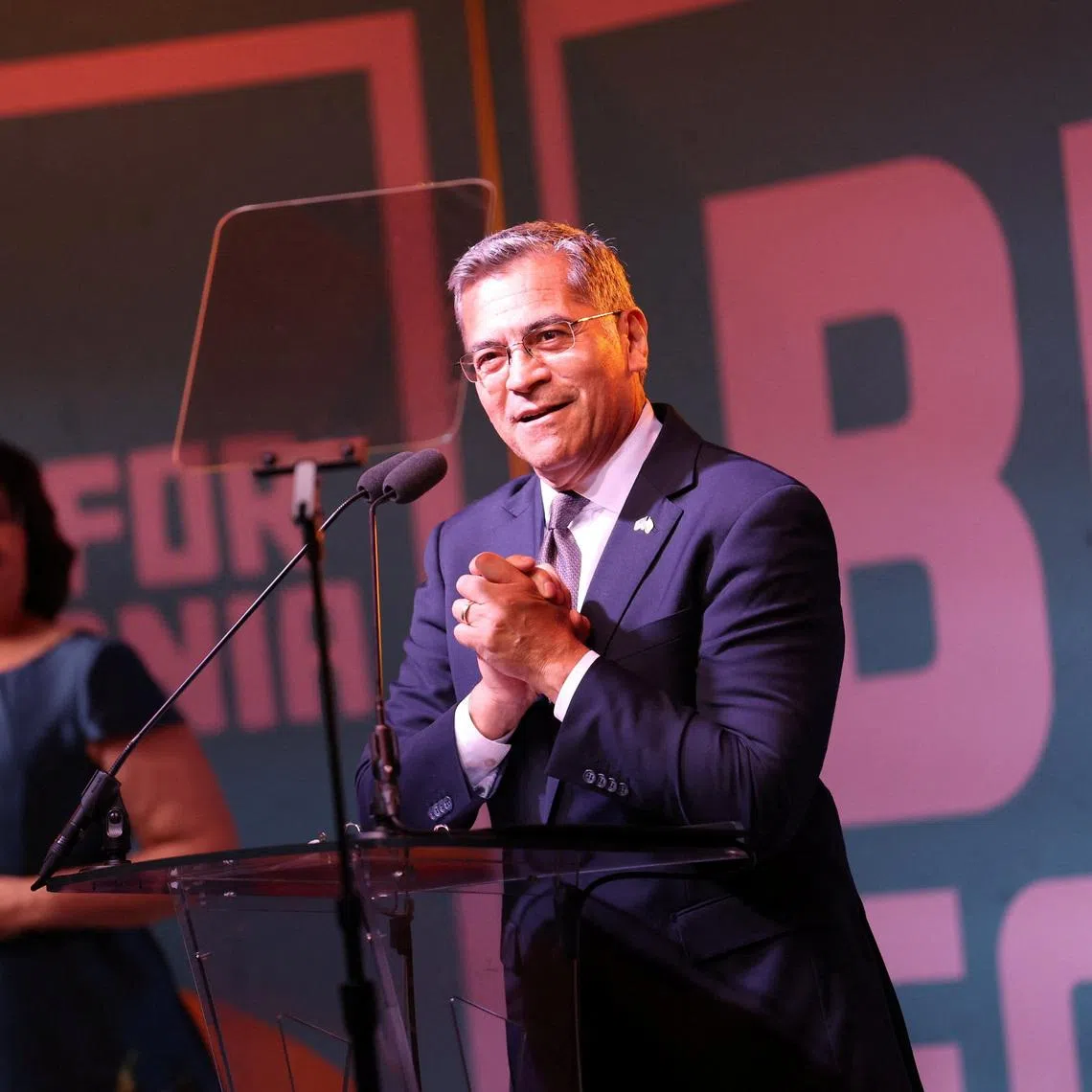 Democratic candidate Xavier Becerra speaks on election night for the 2026 California gubernatorial primary at his election night watch party, in Los Angeles, California, U.S. June 2, 2026.   REUTERS/Aude Guerrucci