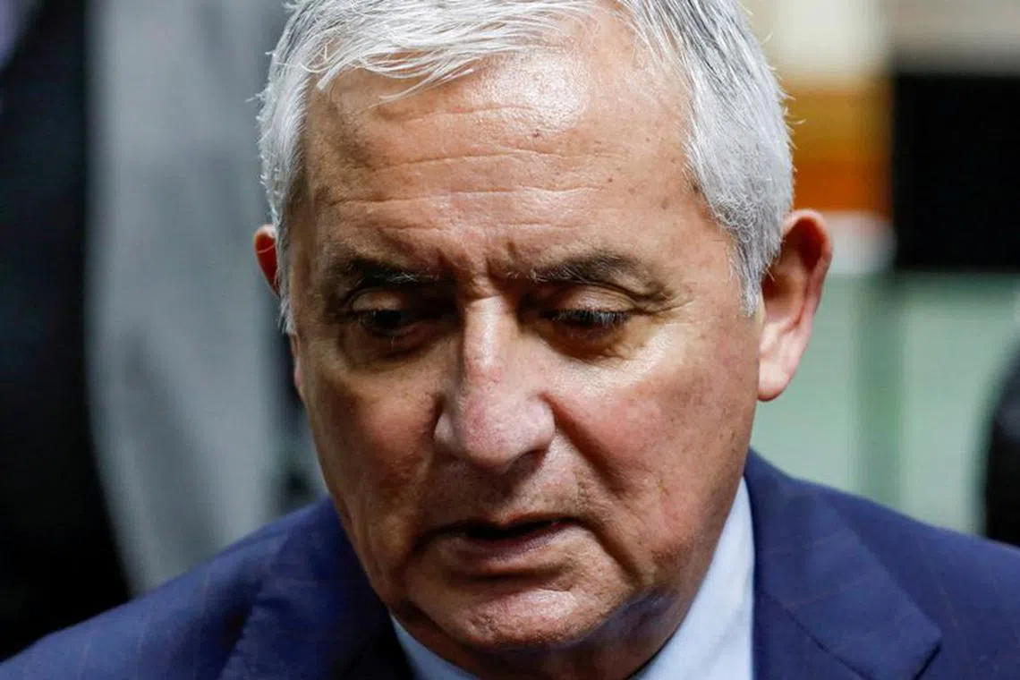 FILE PHOTO: Former Guatemalan President Otto Perez Molina talks to the media after being found guilty of a corruption case during his administration, at the judicial building, in Guatemala City, Guatemala December 7, 2022. REUTERS/Luis Echeverria/File Photo