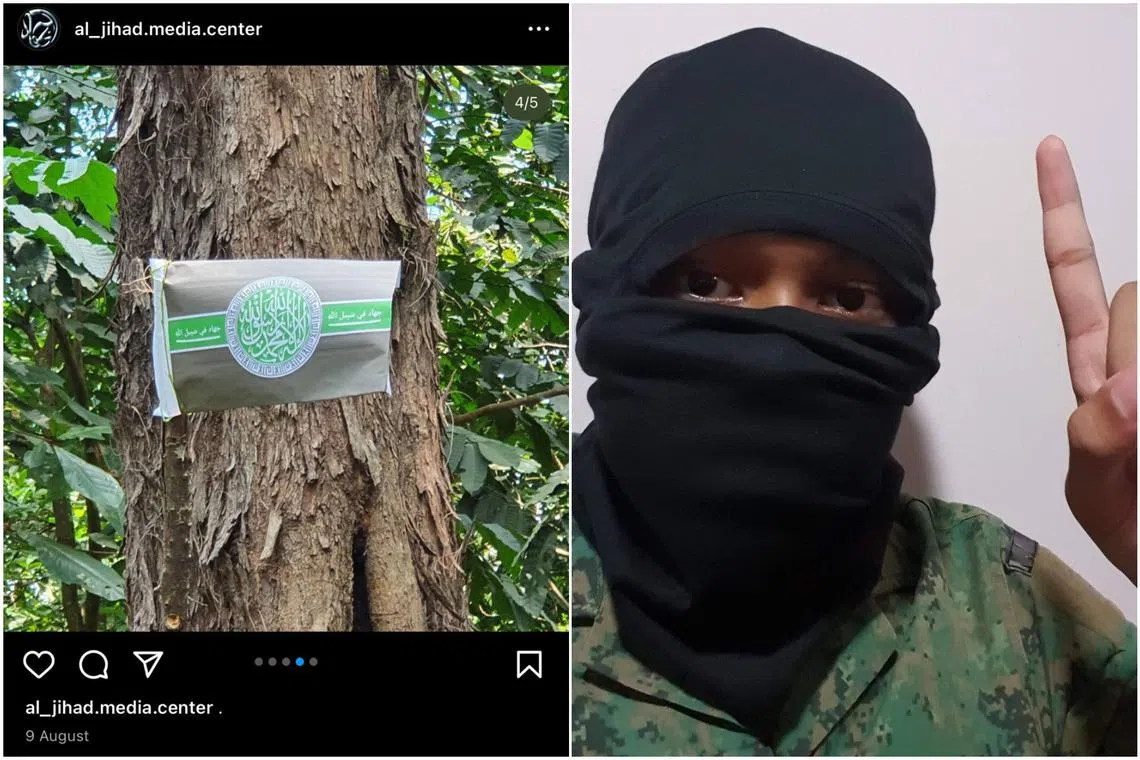 A flag planted by Muhammad Irfan Danyal Mohamad Nor on Coney Island on Aug 9, 2022. He had designed the flag based on that of the Al-Qaeda-linked terrorist organisation in Syria, Hayat Tahrir al-Sham.