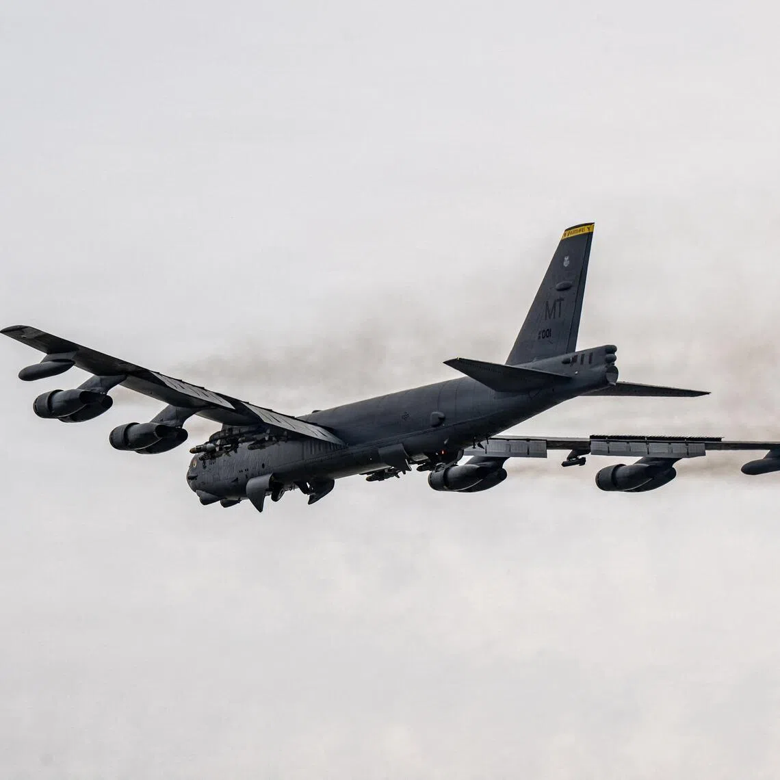 An Air Force B-52 Stratofortress takes off in support of Operation Epic Fury during the Iran war.