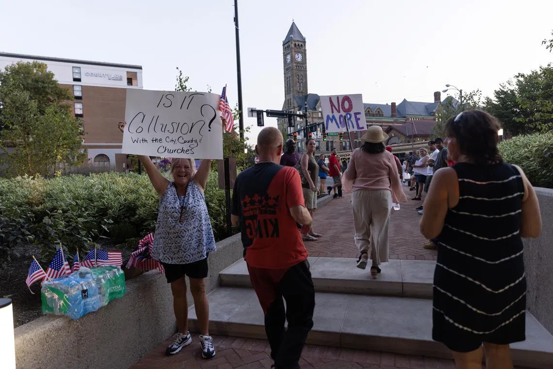 Residents of Springfield, Ohio, protesting against an influx of Haitian migrants to the city in August 2024.