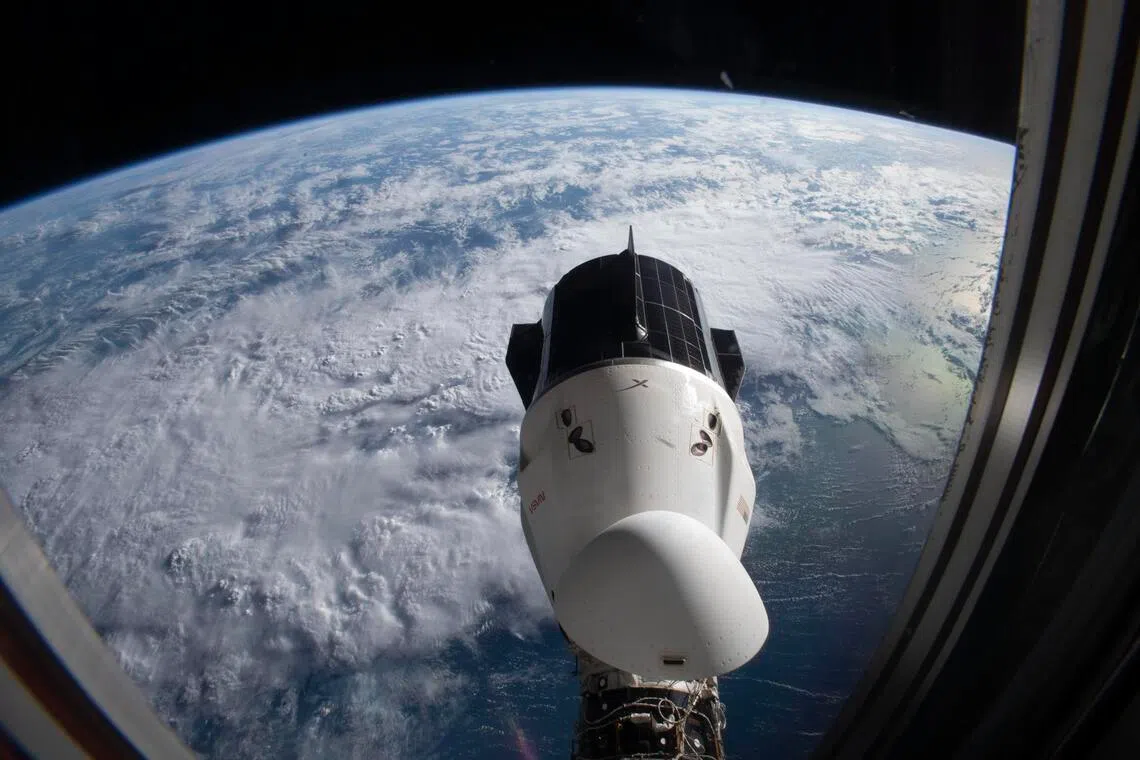A 2022 NASA photo showing a Crew Dragon spacecraft docked with the International Space Station.