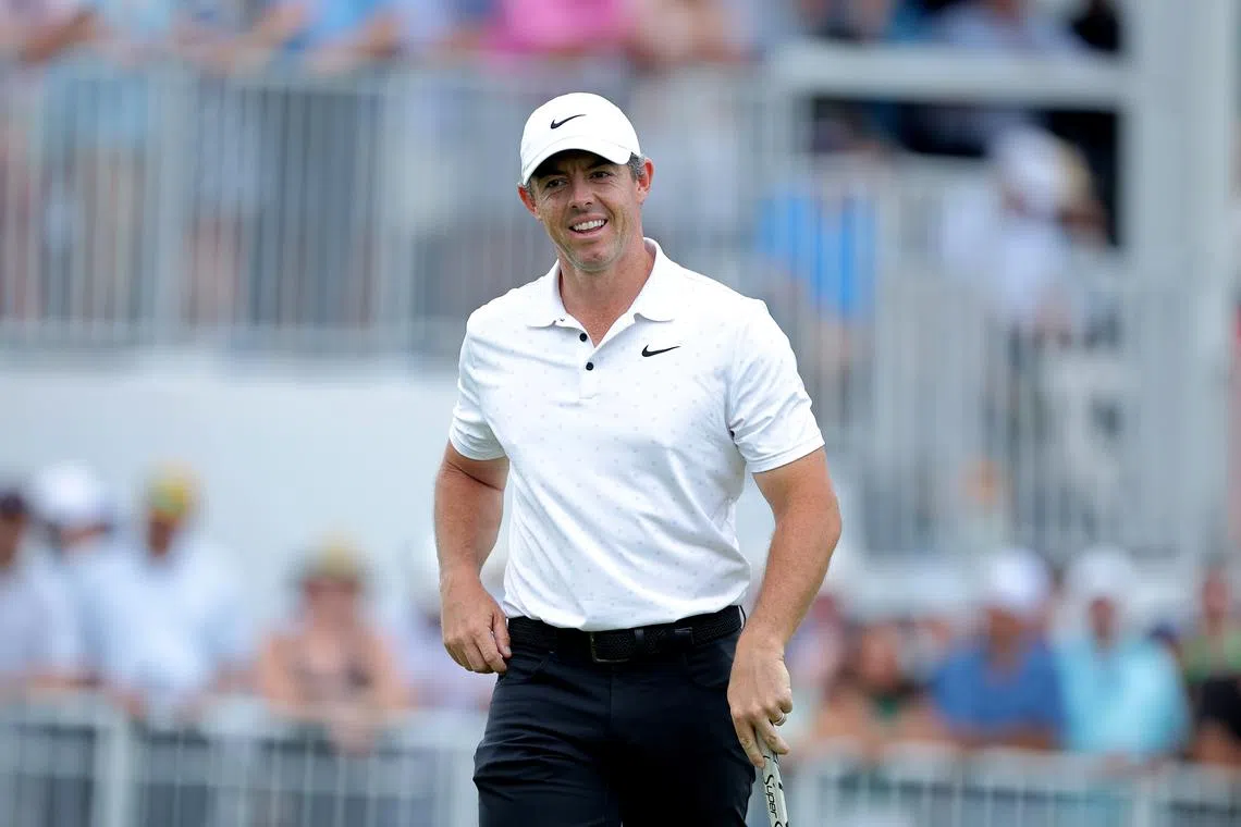 Mar 30, 2025; Houston, Texas, USA; Rory McIlroy of Northern Ireland reacts after finishing the final round of the Texas Children's Houston Open golf tournament. Mandatory Credit: Erik Williams-Imagn Images