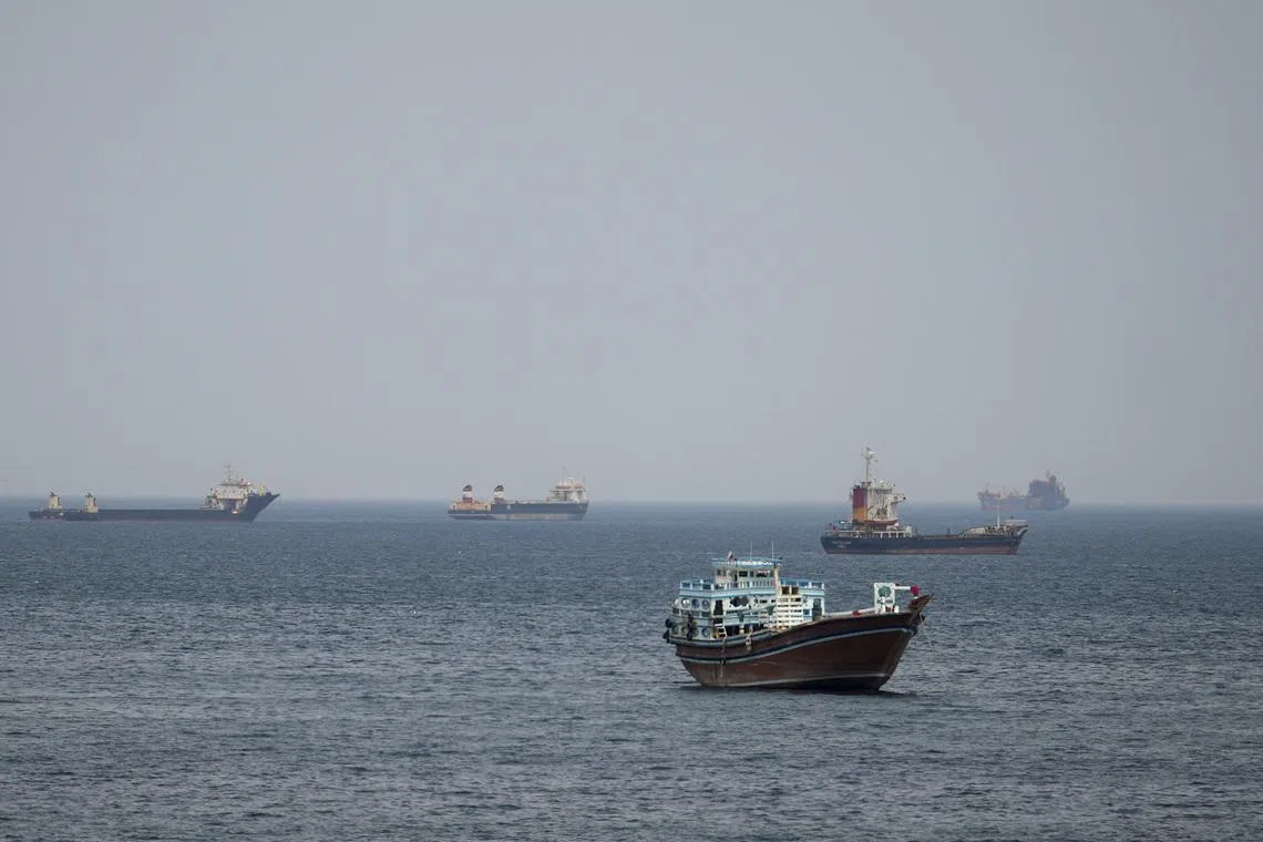 Ships and boats in the Strait of Hormuz, Musandam, Oman, on April 22.