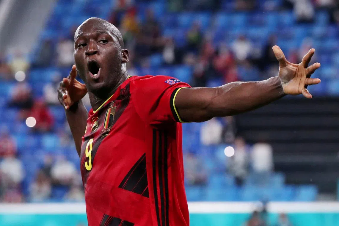 FILE PHOTO: Soccer Football - Euro 2020 - Group B - Belgium v Russia - Gazprom Arena, Saint Petersburg, Russia - June 12, 2021 Belgium's Romelu Lukaku celebrates scoring their third goal Pool via REUTERS/Evgenia Novozhenina/File Photo