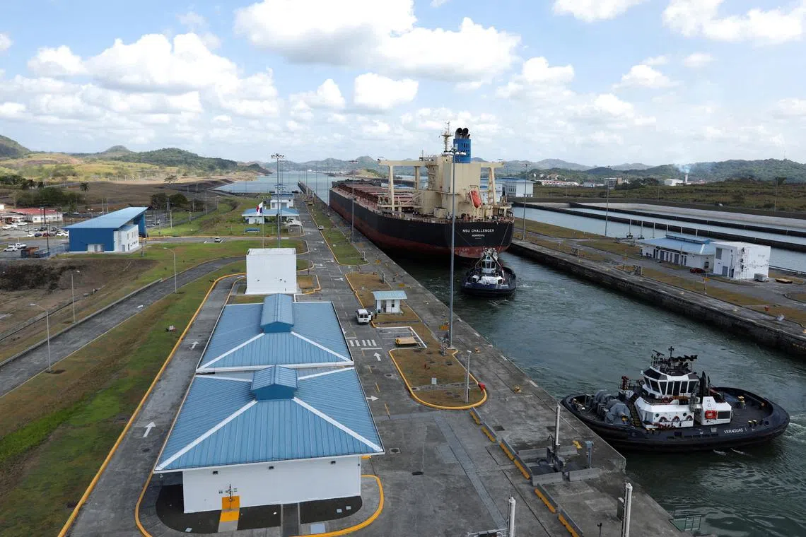 FILE PHOTO: Monrovia NSU CHALLENGER bulk carrier transits the expanded canal through Cocoli Locks at the Panama Canal, on the outskirts of Panama City, Panama April 19, 2023. REUTERS/Aris Martinez/File Photo
