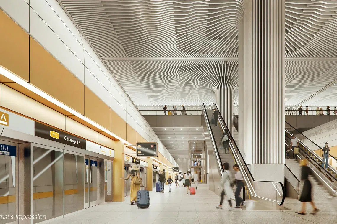 An artist’s impression of Changi Airport's T5 station. LTA said future passengers from the existing Changi Airport station and the new Changi T5 station will have seamless access to the TEL network.