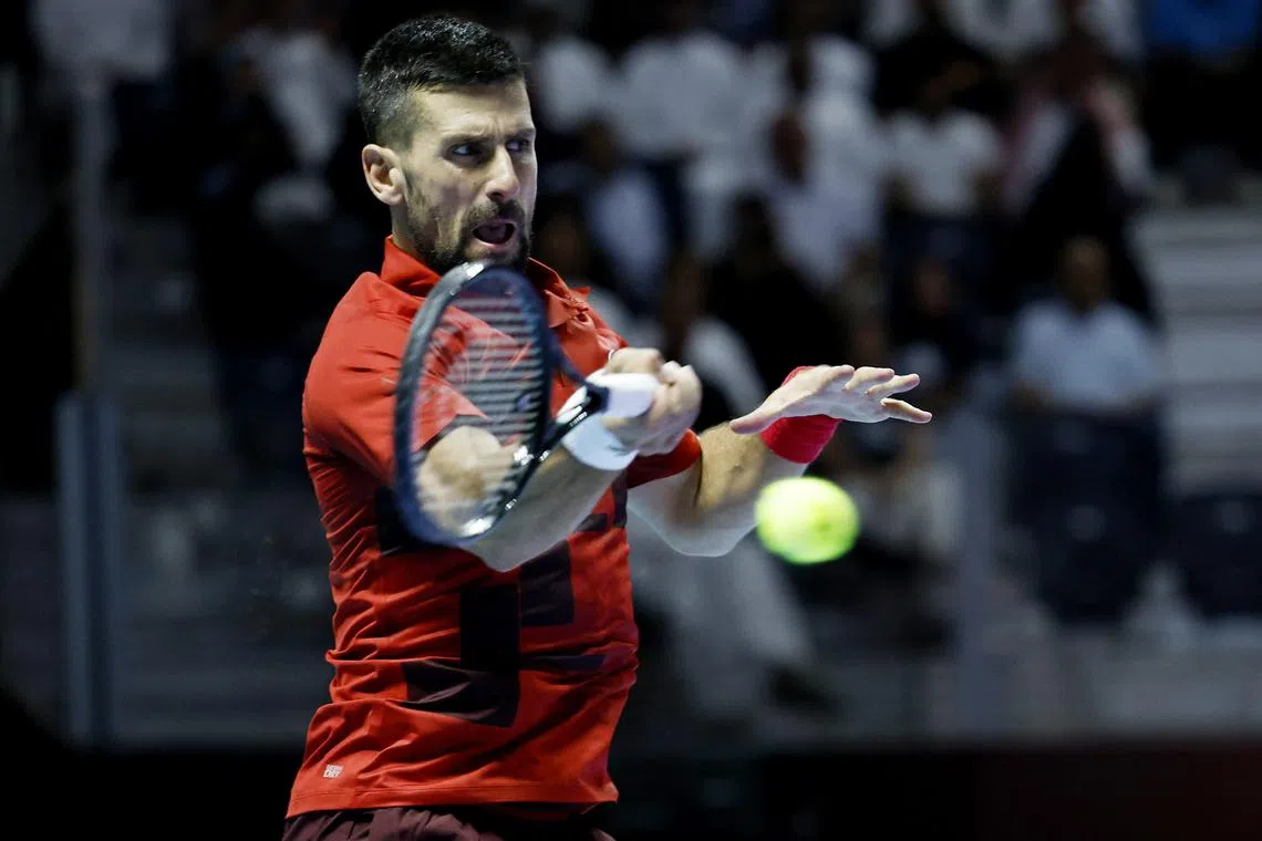 FILE PHOTO: Tennis - 6 Kings Slam - Riyadh, Saudi Arabia - October 19, 2024 Serbia's Novak Djokovic in action during his third place match against Spain's Rafael Nadal REUTERS/Hamad I Mohammed/File Photo