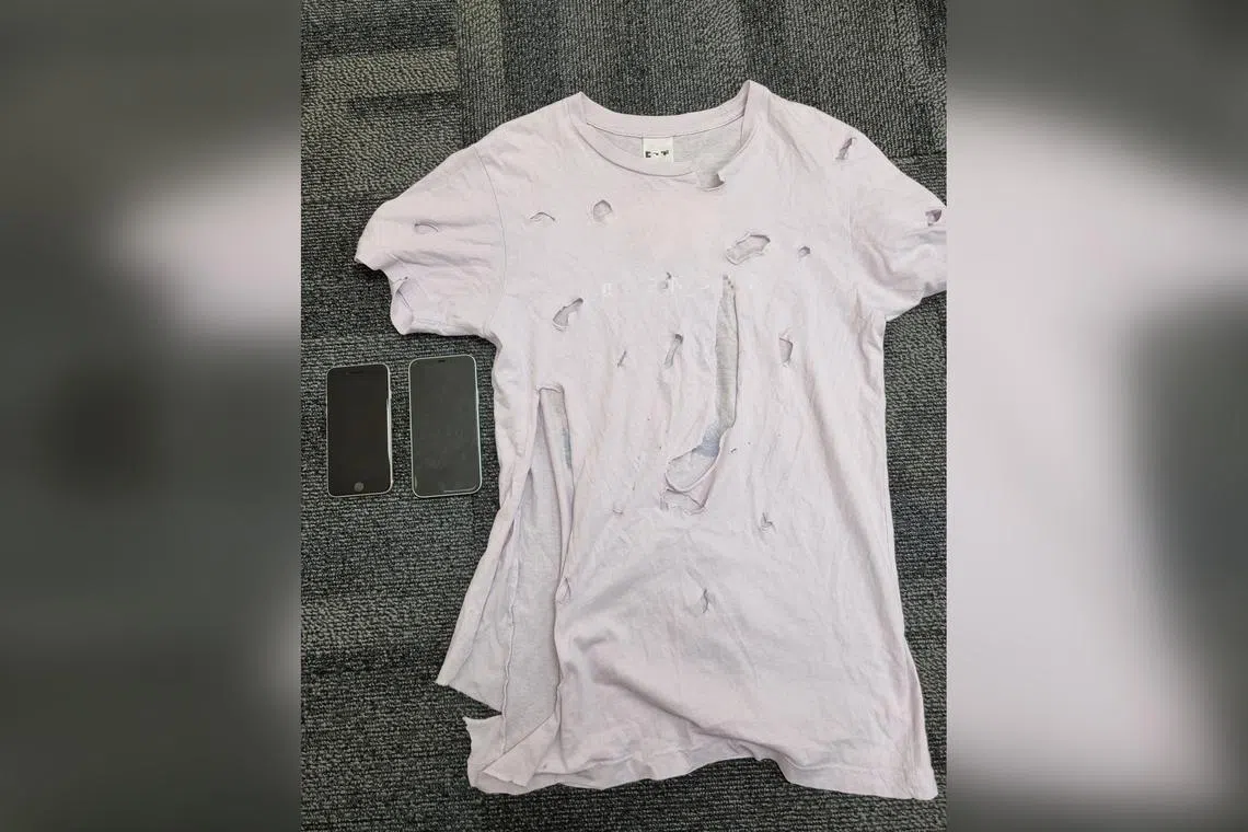The torn clothing worn by the victim in the video. It was later sent to her parents to seek ransom money.
