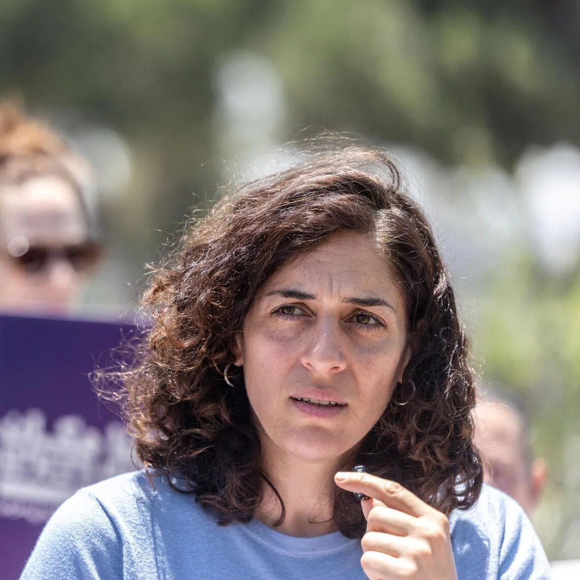 Rula Daood, a co-chair of the new Arab-Jewish party A Place For Us All speaking at a press conference attended by members of the Standing Together movement and bereaved families of Israel’s Arab community, in Jerusalem, on July 13.