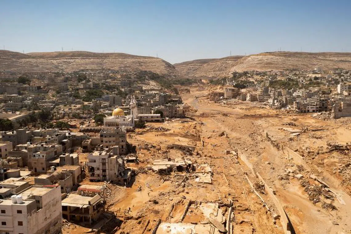 Aerial view of Derna city, in the aftermath of the floods in Derna, Libya September 14, 2023. REUTERS/Ayman Al-Sahili