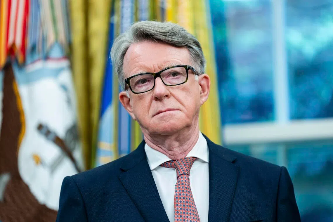 Peter Mandelson, then the British ambassador to the US, at the White House in Washington, May 8, 2025. Prime Minister Keir Starmer of Britain was warned that making Mandelson his ambassador would bring general reputational risk because of Mandelson's ties to Jeffrey Epstein, according to documents released on Wednesday by the British government.