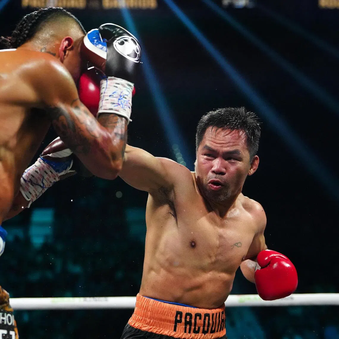 Manny Pacquiao fights Mario Barrios at MGM Grand Garden Arena.
