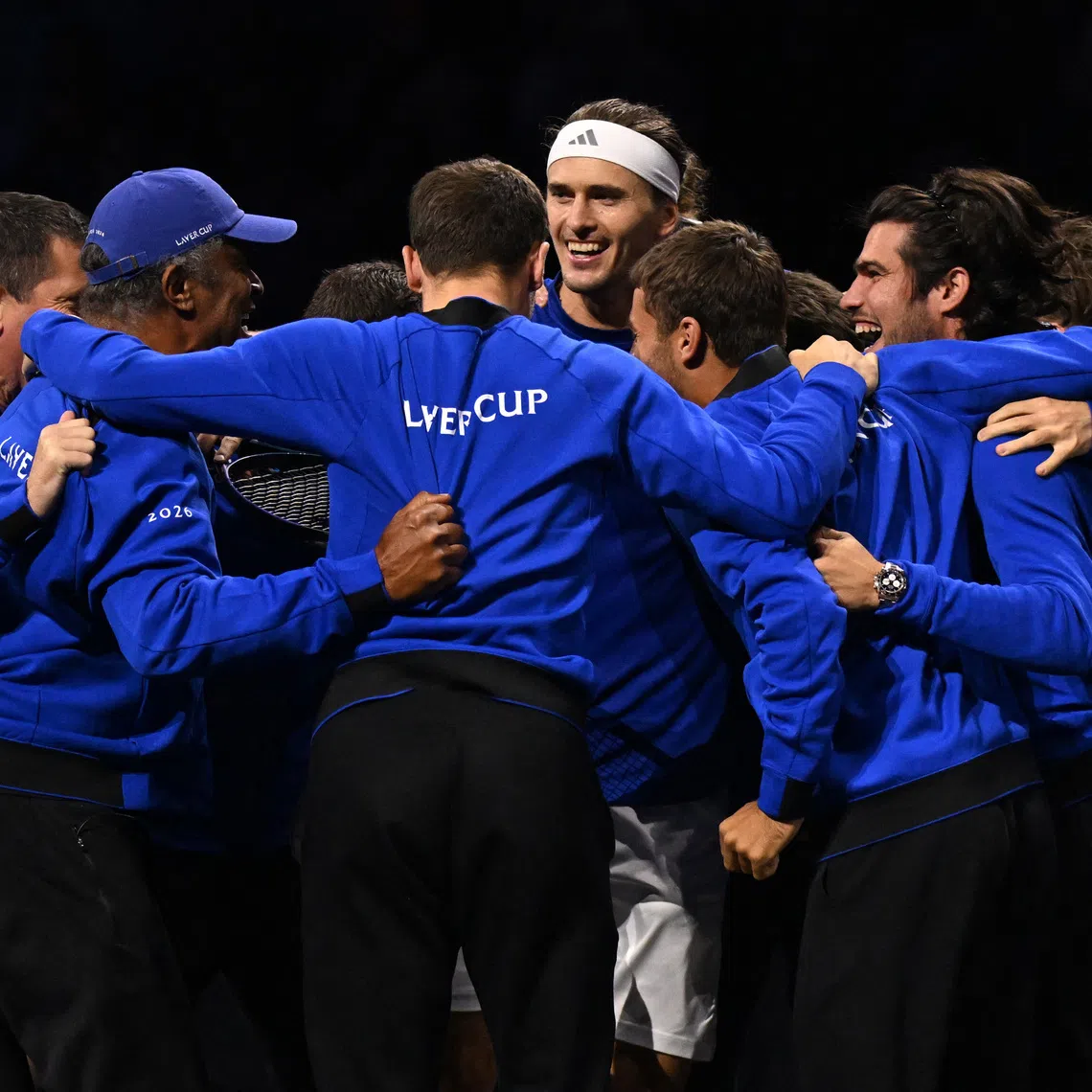 Team Europe celebrate after winning the Laver Cup on Sept 27.