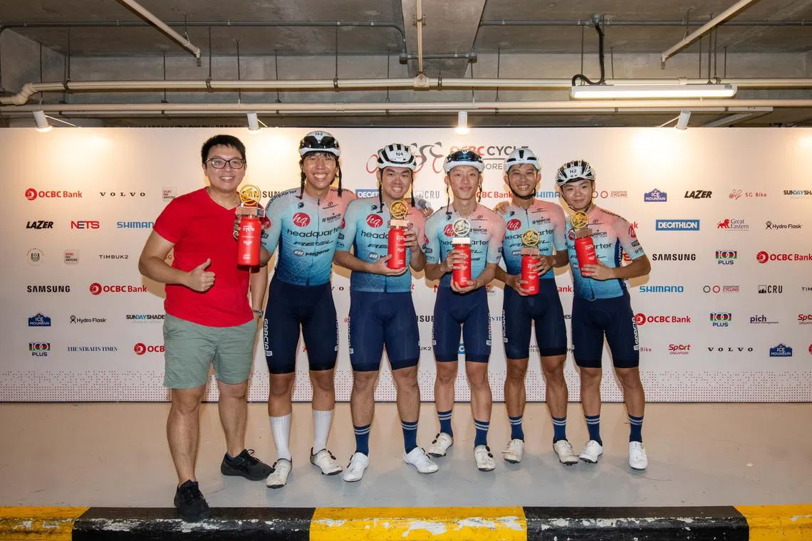 Foo Yi Cheng (third from left) mentors younger riders in local cycling outfit Team Garcia.