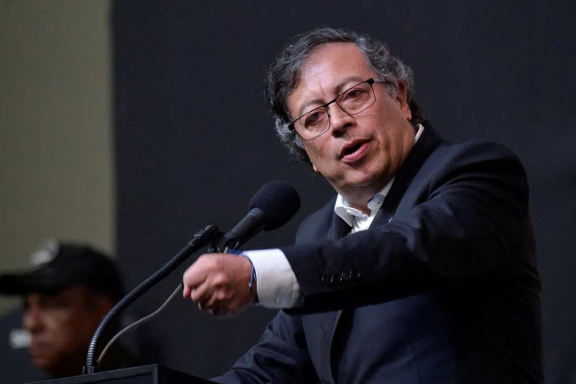 FILE PHOTO: Colombian President Gustavo Petro speaks during an event with peace negotiators of Colombia's government and the National Liberation Army (ELN) rebels, in Bogota, Colombia August 3, 2023. REUTERS/Vannessa Jimenez/File Photo