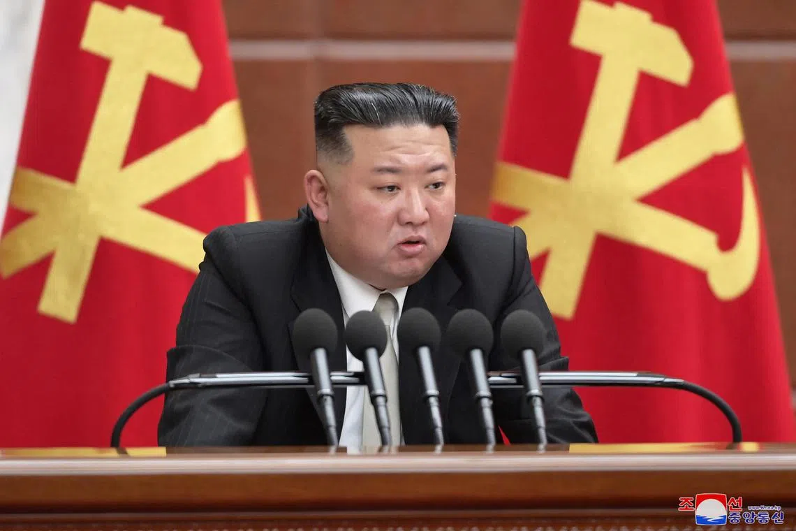 North Korean leader Kim Jong Un attends the sixth enlarged meeting of the eighth Central Committee of the Workers' Party in Pyongyang, North Korea. 