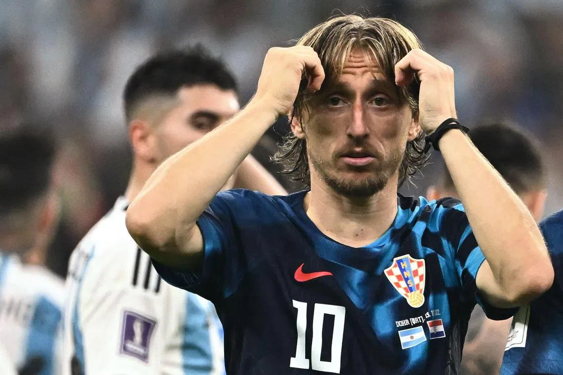 Croatia's star midfielder Luka Modric looks dejected after they lost 3-0 to Argentina in the  semi-finals of the World Cup  on Tuesday.  