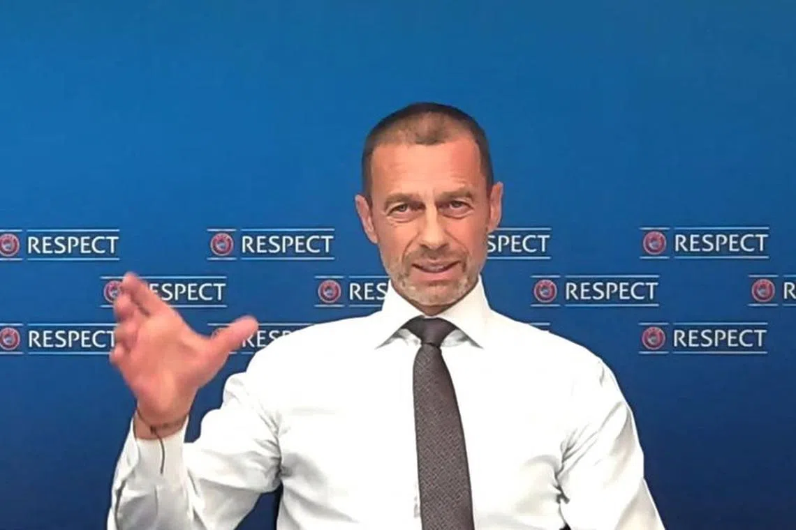 Soccer Football - UEFA Press Conference - UEFA Headquarters, Nyon, Switzerland - December 21, 2023  UEFA president Aleksander Ceferin during the press conference in this screengrab obtained on Zoom  UEFA/Handout via REUTERS