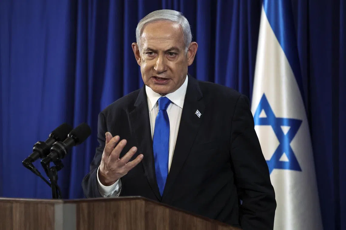 Israeli Prime Minister Benjamin Netanyahu speaking during a press conference in Tel Aviv, on July 13.