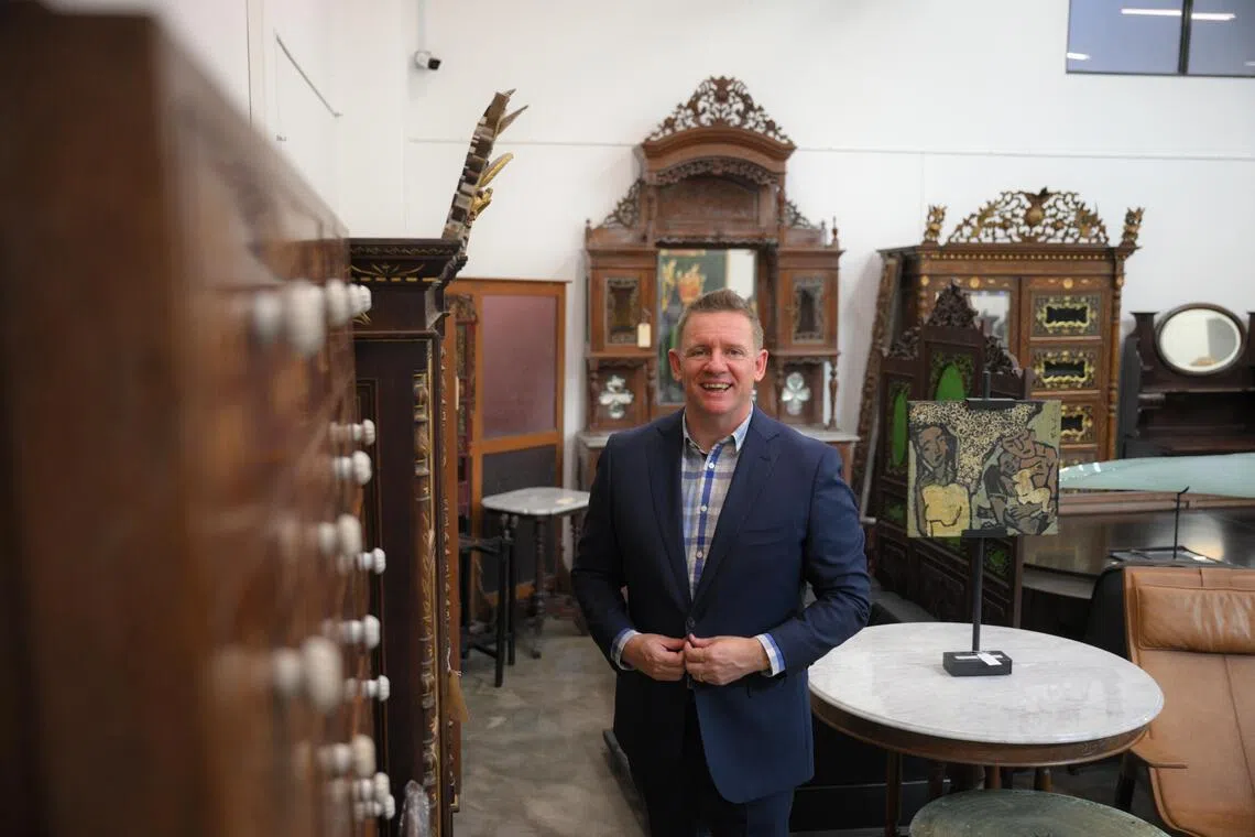 Matthew Elton, the founder of Singapore online auction house Hotlotz, pictured at the Bukit Merah showroom on August 27, 2026.