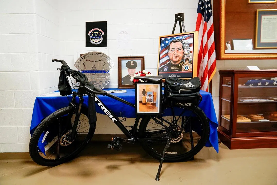 A memorial to Capitol police officer Brian Sicknick at the US Capitol building in Washington, in May 2021.