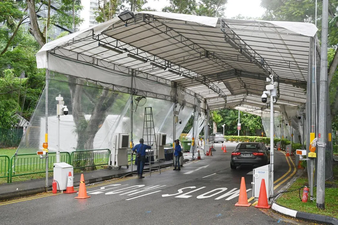 A security tent in Anderson Road on June 1, amid tighter checks at the Shangri-La Singapore and its surrounding areas for the Shangri-La Dialogue.