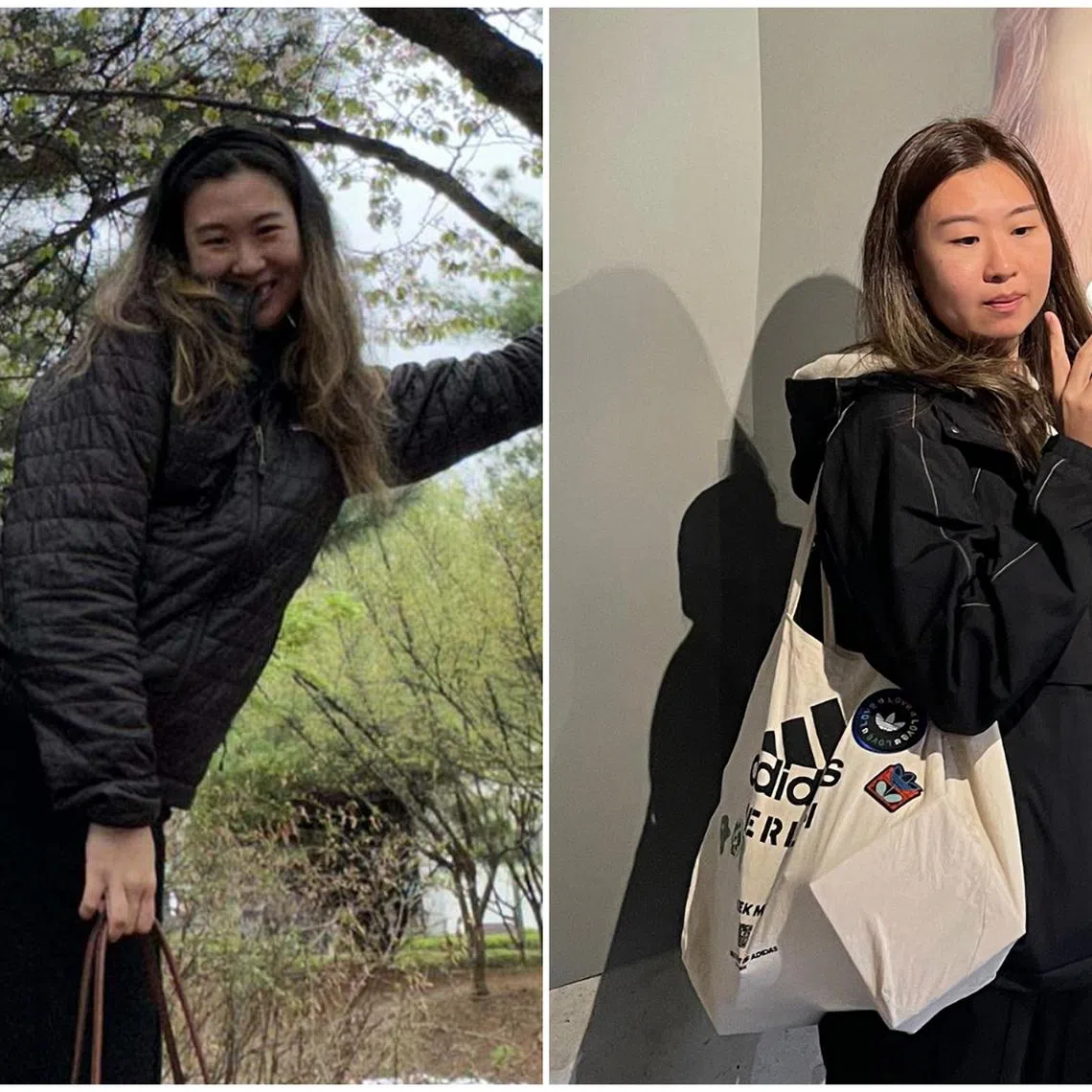 The writer prior to the transformation (left) and after her treatments in South Korea.