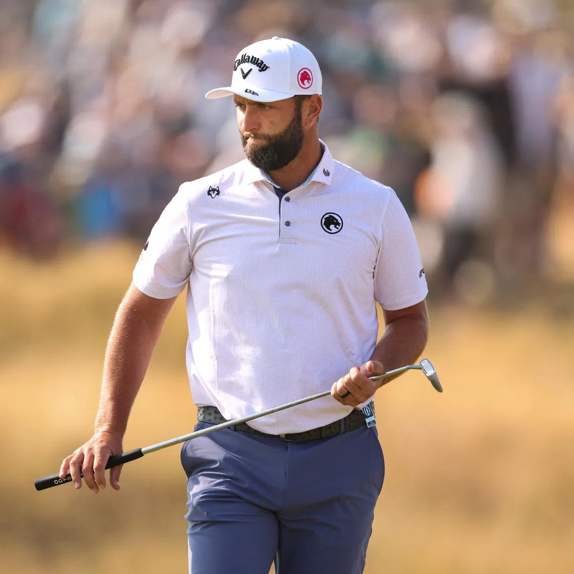 Jul 17, 2026; Southport, ENG; Jon Rahm surveys the ninth green during the second round of The Open Championship golf tournament at Royal Birkdale. Mandatory Credit: Bill Streicher-Imagn Images